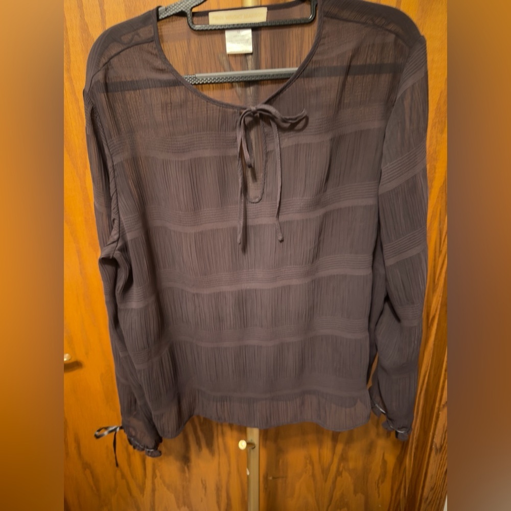 Fenn Wright Manson Boho Sheer Blouse with Ribbon tie sleeves size 12